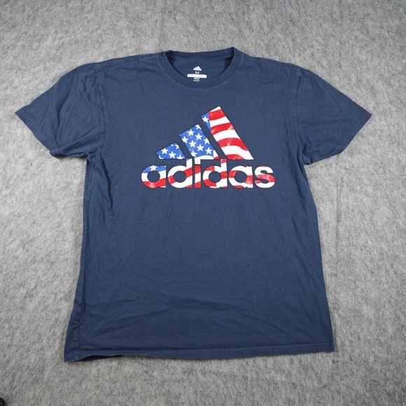 adidas Other - Adidas Shirt Mens Medium Navy Blue USA Flag Logo Golf Cotton Tee Patriotic